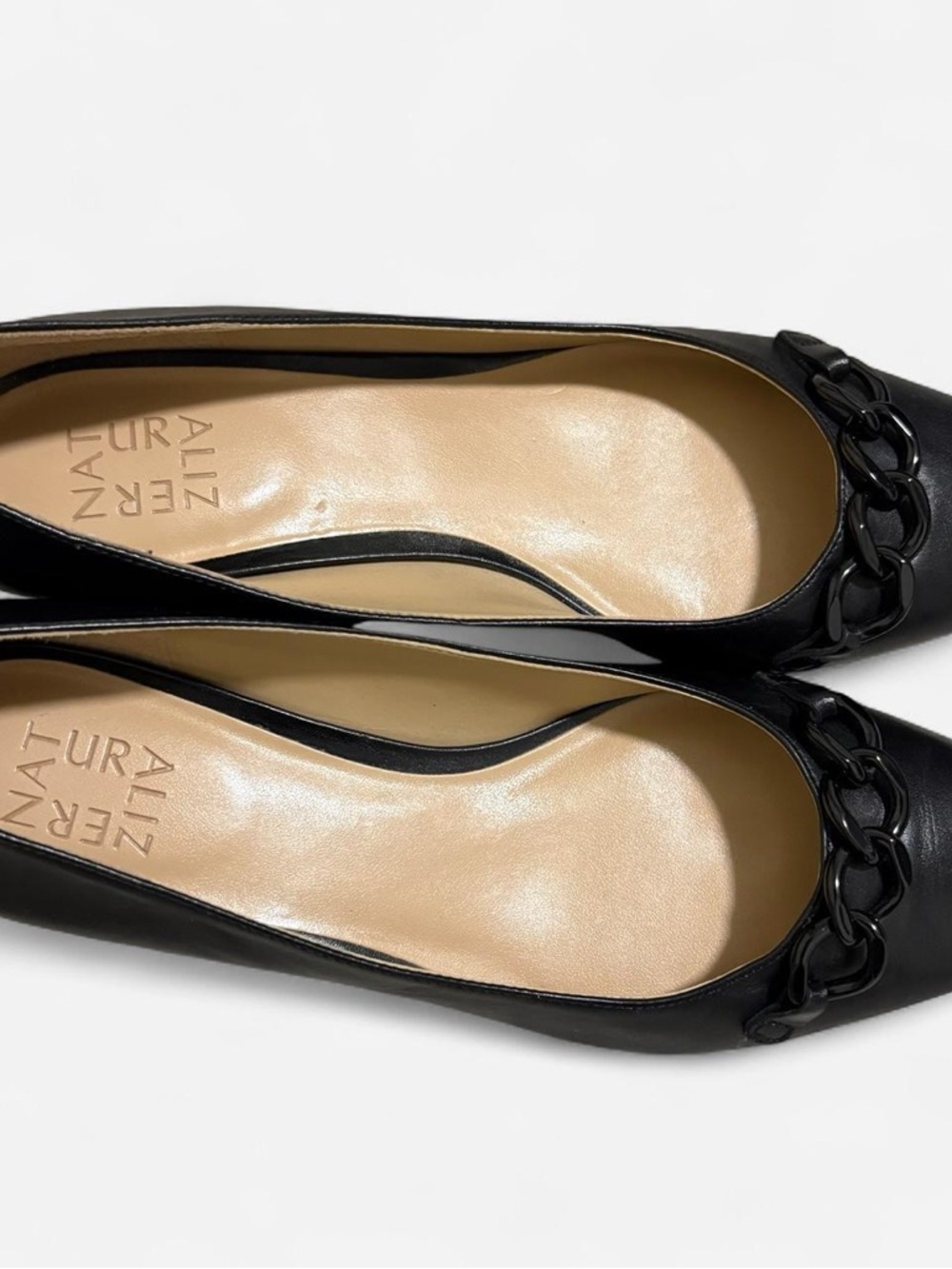 Naturalizer Becca Black Leather Pointed Toe Flats with Chain Detail Size 9.5 - Picture 4 of 7